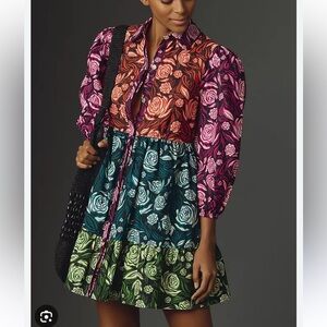 FARM Rio Multicolor Rose-Print Mini Dress - Pink, Orange, Teal, Green